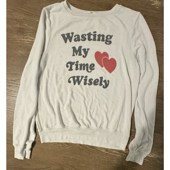 Wildfox Tops - Wildfox Wasting My Time Wisely Baggy Beach Jumper Sweatshirt Small White USA